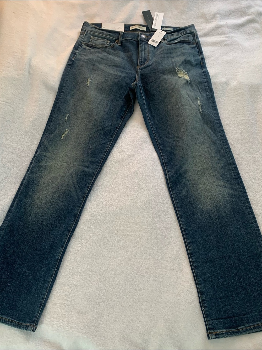 Banana Republic NWT Straight Leg Jeans Indigo Blue Wash Light Distressing Sz 30